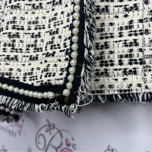 SHEIN blazer with faux pearl trim sparkly cream and black stunning tweed fabric - Picture 6 of 11